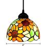 LITFAD Elegant Tiffany Style Pendant Light with Oversize Sunflower Pattern One-Light LED Ceiling Hanging Pendant Lamp Chandelier for Kitchen Island Dining Room Restaurant - A