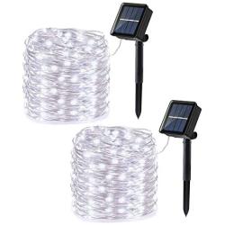 Joomer Upgraded Solar String Lights, 2 Pack 39ft 120LED 8 Modes Silver Wire Outdoor String Lights, Waterproof Solar Rope Lights for Patio, Garden, Yard, Party, Wedding Decoration (White)