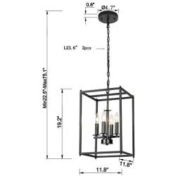 Oldiron 4 Light Rectangle Chandelier,Industrial Square Cage Chandelier Kitchen Island Ceiling Light Fixture for Entryway Bar Hallway Dining Room