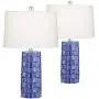 Rico Modern Table Lamps Set of 2 Textured Blue Ceramic Column White Drum Shade for Living Room Bedroom Bedside Nightstand Office Family - 360 Lighting Rico Modern Table Lamps Set of 2 Textured Blue Ceramic Column White Drum Shade for Living Room Bedroom Bedside Nightstand Office Family - 360 Lighting