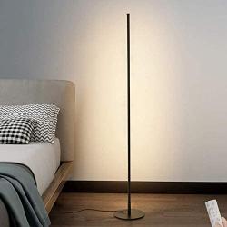 LAKIQ Modern Linear Dimmable Standing Floor Lamps with Remote Living Room Black LED Floor Light with Plug for Reading Bedroom(Stepless Dimming)