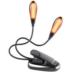 Book Light.Amber Clip-On Reading Light.2 Brightness Levels, Perfect for Readers, Students, Kids40 Hours Eye Protection, Dual Heads Light up 2 Full Pages. Perfect for Bookworms & Kids