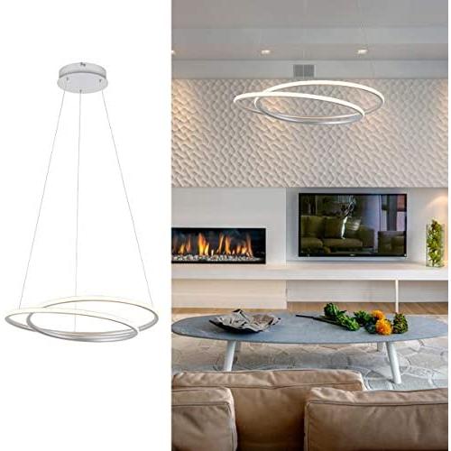 ROYAL PEARL Modern LED Pendant Light Chic Circular Chandelier Creative Hanging Lighting Fixture for Living Dining Room Bedroom Silver Warm White 3000K 47W