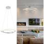 ROYAL PEARL Modern LED Pendant Light Chic Circular Chandelier Creative Hanging Lighting Fixture for Living Dining Room Bedroom Silver Warm White 3000K 47W