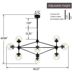 Luupyia 10 Light Sputnik Chandelier Mid Century Industrial Light, Magic Bean Chandelier with Globe Glass Shade, Mid Century Sputnik Chandelier Pendant Dining Room Light Fixtures Black