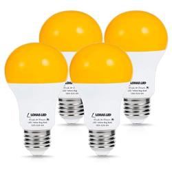 LOHAS Yellow LED Bug Light Bulb, Amber Yellow Bug Outdoor Porch Lights, A19 Dusk to Dawn Sensor Bug Light 40W Equivalent, E26 Security Auto On/Off LED Bulb, 500LM Yellow Bulbs for Bug Outdoor, 4Pack