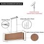 Vinsniv Modern Premium Rectangular Linear Kitchen Island 5-Light Linen Chandelier Light, Coffee Fabric Shade, Chrome Finish Metal Frame, Adjustable Ceiling Pendant for Dining Room, 35.43''L E26 009