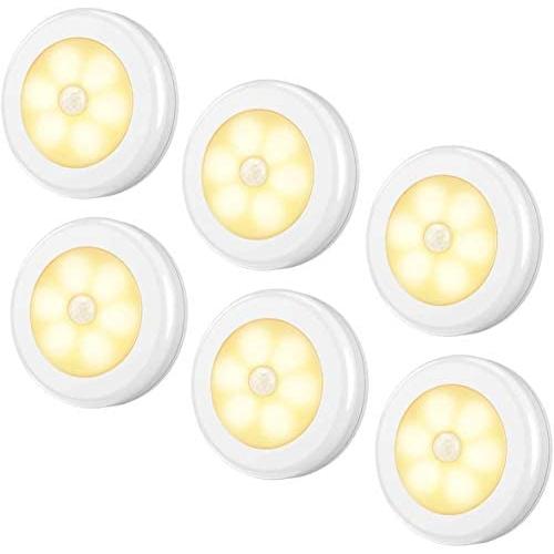 AMIR Upgraded Motion Sensor Light, Cordless Battery-Powered LED Night Light, Stick-Anywhere Closet Lights Stair Lights, Safe Lights for Hallway, Bathroom, Bedroom, Kitchen (Warm White - Pack of 6)