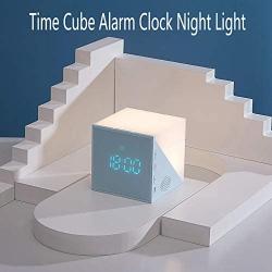 Time Cube Alarm Multi-Function Alarm Clock Night Light, Color LED Display Thermometer, Bedroom Bedside Night Light, Home Office Digital Alarm Light, Childrens Alarm Clock(Blue Clock Lamp)