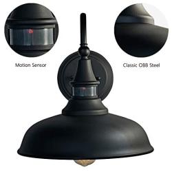 MOTINI Outdoor Barn Light with Motion Sensor Classic Wall Lighting OBB Steel,Wall Sconce Dome on a Gooseneck 12.5''x16.75''