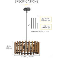 Inlight Farmhouse Chandelier for Kitchen Island, Modern Drum Wooden Chandelier for Dining Room, Adjustable Hanging Pendant Ceiling Light Fixture, 3-Light, Bulb Not Included, ETL Listed, IN-0333-3A-WD