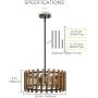 Inlight Farmhouse Chandelier for Kitchen Island, Modern Drum Wooden Chandelier for Dining Room, Adjustable Hanging Pendant Ceiling Light Fixture, 3-Light, Bulb Not Included, ETL Listed, IN-0333-3A-WD