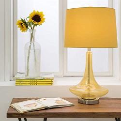 MISC 26'' Gold Table Lamp Glass, 3 Way Switch Reading Light with Drum Shade Yellow Desk Lamp Accent for Bedroom Living Room, Linen