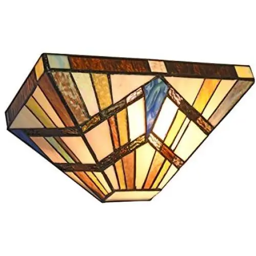 Capulina Tiffany Sconces Lighting, 1-Light Antique Tiffany Style Wall Light, 12 Inch Wide Stained Glass Sconce, Vintage Mission Style Stained Glass Wall Lamp for Living Room Bedroom Gift