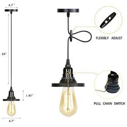 NAFEEZA On/Off Pull Chain Switch Pendant Light,Max 59 Inch Adjustable Hanging Swag Light,Industrial Ceiling Light Fixture for Kitchen Island Dining Room Farmhouse Garage Entryway Foyer Table,Black