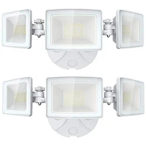 Olafus 2 Pack 5000LM LED Security Light, 50W Super Bright Flood Lights Outdoor, 3 Adjustable Heads, 6000K White Exterior Light, IP65 Waterproof Wall Mount Floodlight for Garage, Garden, Patio, Porch