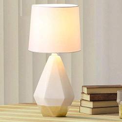 SOTTAE Modern Small White and Gold Ceramic Table Lamp, Irregular Geometric Desk Lamp with White Fabric Shade, Beside Nightstand Lamp for Living Room Bedroom