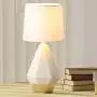 SOTTAE Modern Small White and Gold Ceramic Table Lamp, Irregular Geometric Desk Lamp with White Fabric Shade, Beside Nightstand Lamp for Living Room Bedroom