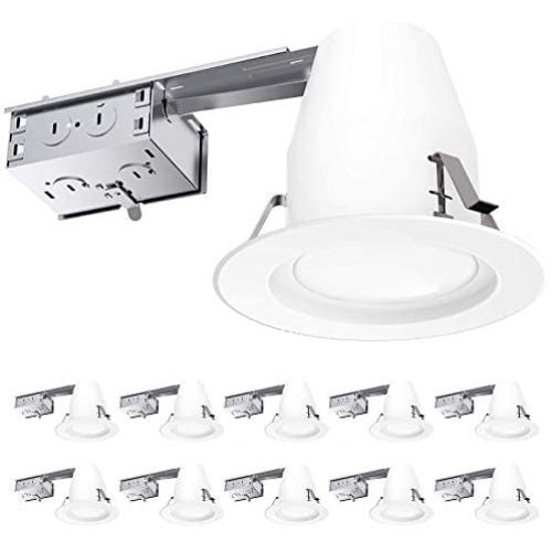 Sunco Lighting 10 Pack Retrofit Kit, 4 Inch LED Recessed Downlight w/Smooth Trim + Remodel Housing, Dimmable, IC Rated, 11W=60W, 600 LM, 2700K Soft White, Damp Rated, Easy Install - UL + Energy Star