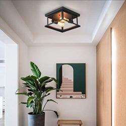 Ganeed Retro Rectangle Flush Mount Ceiling Light,Industrial Farmhouse Close to Ceiling Light Black Ceiling Lamp with 2-Light for Kitchen Island Dining Room Bedroom Foyer Hallway