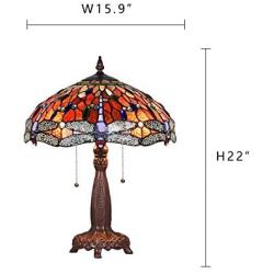 Capulina Hand-Crafted Tiffany Table Lights, Large Tiffany Style Dragonfly Table Lamps Shade, Tiffany Table Lamps for Bedroom, Tiffany Style Bedroom Lamps, Tiffany Stained Glass Table Lamp W16''xH23''