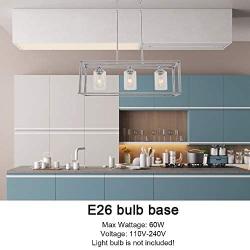 VINLUZ Modern Chandeliers 3 Lights with Clear Glass Shade Chrome Linear Pendant Lighting Industrial Dining Room Light Fixture Hanging Ceiling Light for Bar Kitchen Island