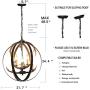 Unitop Globe Antler Chandelier, 6 Lights D21.7'' Metal Retro Pendant Light Fixture Vintage Resin Deer Antler Chandelier for Living Room Kitchen Island Bedroom