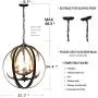 Unitop Globe Antler Chandelier, 6 Lights D21.7'' Metal Retro Pendant Light Fixture Vintage Resin Deer Antler Chandelier for Living Room Kitchen Island Bedroom
