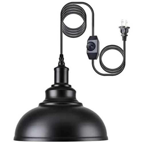 HMVPL Industrial Barn Pendant Light with Plug in Cord and On/Off Dimmer Switch, Metal Hanging Ceiling Lamp for Kitchen Island, Dining Room, Bedroom or Barn