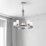 Maxax 5-Lights Wagon Wheel Chandelier with Glass Shade Farmhouse Rustic Round Dining Room Hanging Lighting Fixture, Chrome Finish