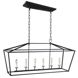 Deluxe Lamp 49 Inch Large Linear Lantern Chandelier Rectangular Island Pendant Ceiling Light Open-Frame Shade Kitchen Island Dining Room (6 Light) Aged Iron