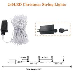 95ft 240LED Christmas Lights, 8 Modes Waterproof Clear Wire Xmas String Lights Indoor/Outdoor, Decorative Lights for Room, Patio, Christmas Tree Decorations (Warm White)