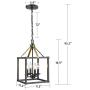 EAPUDUN 4-Light Lantern Pendant Light, Dining Room Chandelier Cage Hanging Ceiling Light, Matte Black&Brass Finish, PDA1275-MBK