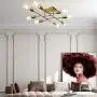 Sivilynus 8 Lights Sptunik semi Ceiling Chandelier Brushed Brass Flush Mount Farmhouse Ceiling Hanging Light Fixture for Dining Room Living Room Bedromm Foyer Kitchen Island