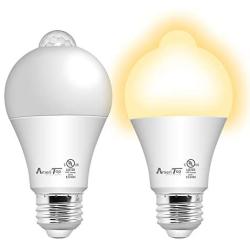 Motion Sensor Light Bulb- 2 Pack, AmeriTop 10W(60W Equivalent) 806lm Motion Activated Dusk to Dawn Security LED Bulb; UL Listed, A19, E26, Auto On/Off Indoor Outdoor Lighting (2700K Soft White)