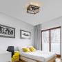 Eyassi 4-Light Wooden Flush Mount Ceiling Lights, Farmhouse Close to Ceiling Lighting Fixtures Black Ceiling Lamp for Kitchen Island Living Room Bedroom Hallway Laundry Entryway