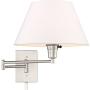 Kira Home Cambridge 13'' Swing Arm Wall Lamp - Plug in/Wall Mount + White Fabric Shade, 150W 3-Way + Cord Covers, Satin Nickel Finish Kira Home Cambridge 13'' Swing Arm Wall Lamp - Plug in/Wall Mount + White Fabric Shade, 150W 3-Way + Cord Covers, Satin Nickel Finish