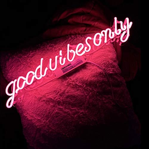 21 inch Real Glass Neon Pink Good Vibes Only Wall Sign for Cool Light, Wall Art, Bedroom Decorations, Home Accessories, Party, and Holiday Décor