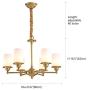 SILJOY Mid Century Vintage Brass Chandelier Cylinder Ceiling Light with Glass Shade Pendant Light Dimmable Lighting Fixture for Living Room Dining Room