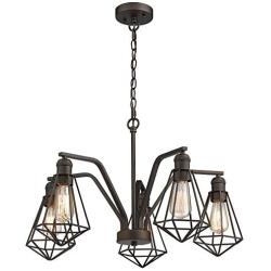 Zeyu 5-Light Pendant Light, Industrial Dining Room Chandelier, Oil Rubbed Bronze Finish with Metal Cage Shade, ZY04-5H ORB