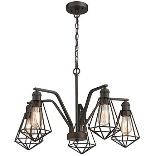 Zeyu 5-Light Pendant Light, Industrial Dining Room Chandelier, Oil Rubbed Bronze Finish with Metal Cage Shade, ZY04-5H ORB