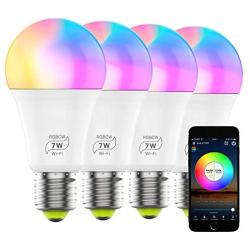 Smart Light Bulb Dimmable RGBCW WiFi Color Changing Light Bulb A19 E26 2700K-6500K 60 Watt Equivalent Sync to Music Works with Alexa, Echo, Google Home and IFTTT for Home Decor, Party(4 Pack)