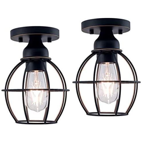 YaoKuem Semi Flush Mount Ceiling Light Fixture, E26 Medium Base, Metal Housing, Bulbs NOT Included, 2-Pack (Oil Rubbed Bronze Finish)