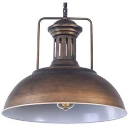 Lingkai Pendant Lighting Industrial Nautical Barn with Rustic Dome Bowl Shape Mounted Fixture Ceiling Lamp Chandelier (Bronze, 1 Light)