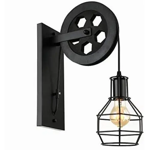 BAYCHEER HL471082 1 Light Wall Sconce Keyed Socket Pulley LED Industrial Wall Sconces Retro Wall Lights Fixture for Indoor Lighting Barn Restaurant in Black Finished BAYCHEER HL471082 1 Light Wall Sconce Keyed Socket Pulley LED Industrial Wall Sconces Retro Wall Lights Fixture for Indoor Lighting Barn Restaurant in Black Finished