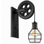 BAYCHEER HL471082 1 Light Wall Sconce Keyed Socket Pulley LED Industrial Wall Sconces Retro Wall Lights Fixture for Indoor Lighting Barn Restaurant in Black Finished