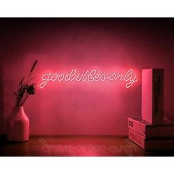 Neon Signs Good Vibes Only, Neon Light Sign Real Neon Lamp, Wall Sign Art Decorative Signs Lights, Neon Words for Home Bedroom Room Decor Bar Beer Office for Party Holiday Wedding Decoration Sign