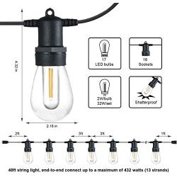 SUNTHIN 48FT LED Outdoor String Lights with 2W Shatterproof Bulbs for Patio String Lights,Backyard Lights,Party Lights,Porch Lights,Garden Decorative Lighting