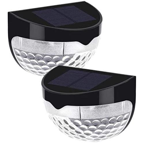 SZMP Outdoor Solar Fence Post Lights with 6LED Soft Lights & Wall Mount Decorative Deck Lighting, IP65 Waterproof Sensation Wall Light with Auto on/Off for Patio, Garden, Pathway, Driveway (2 PCS)