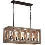 CHENGSIBAO Large Vintage Wooden Chandeliers Farmhouse 5-Light Kitchen Island Ceiling Wood Pendant Lights Fixture Ceiling Lighting Chandelier for Dining Room, Pool Table